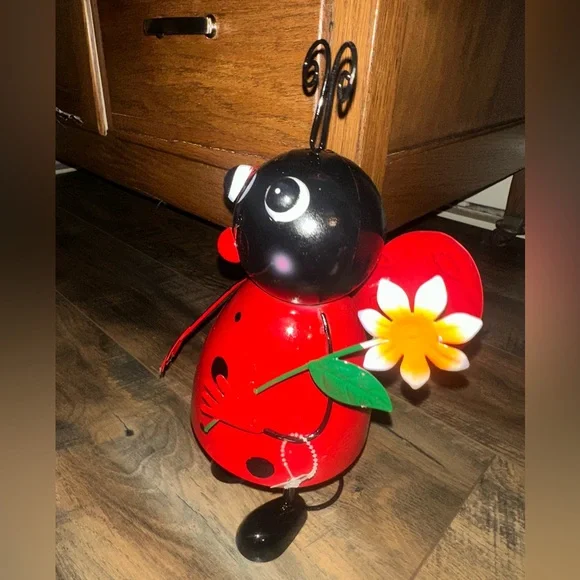 Charming Red and Black Bouncy Metal Ladybug for Inside or Outside - New - Picture 2 of 6